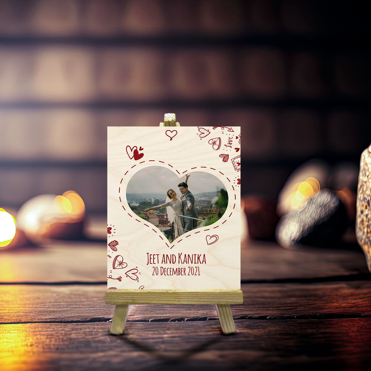 Mr and Mrs Wood Photo Print with Personalized Couple Stand