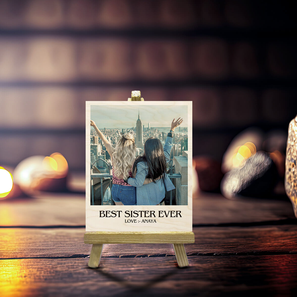 Sister Wood Print with Stand and Personalized Photo Keepsake