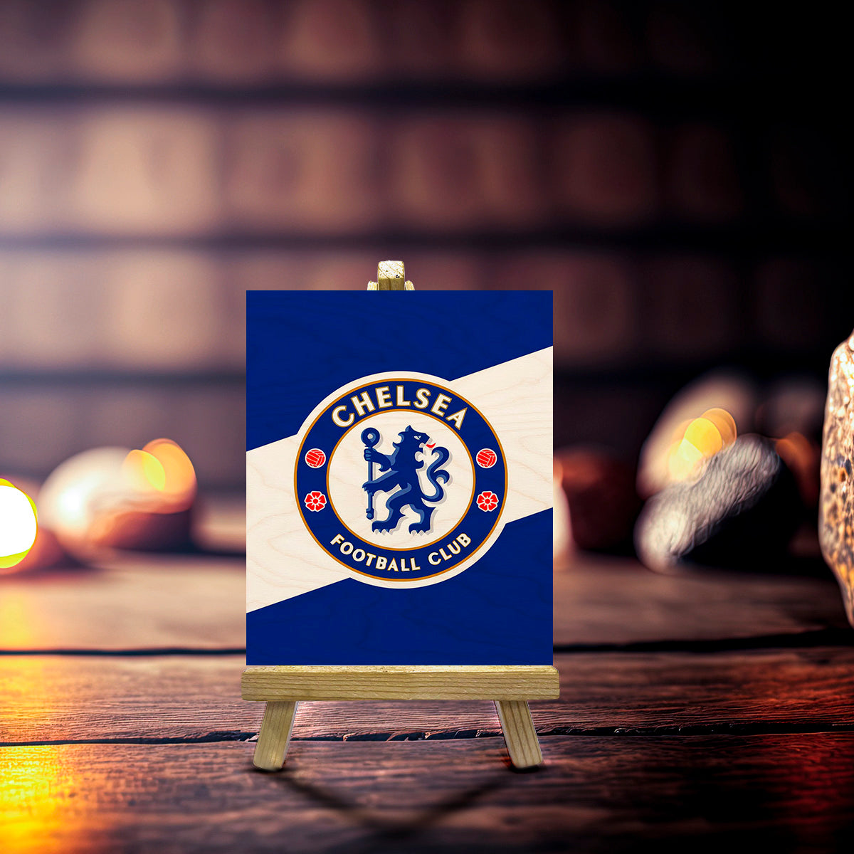 Chelsea Minimalist Wood Print with Stand for Football Fans