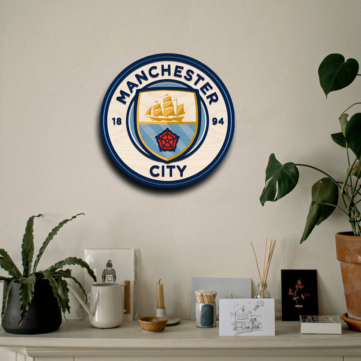 Manchester City Wall Crest in Wood with Cut-Out Football Fan Art