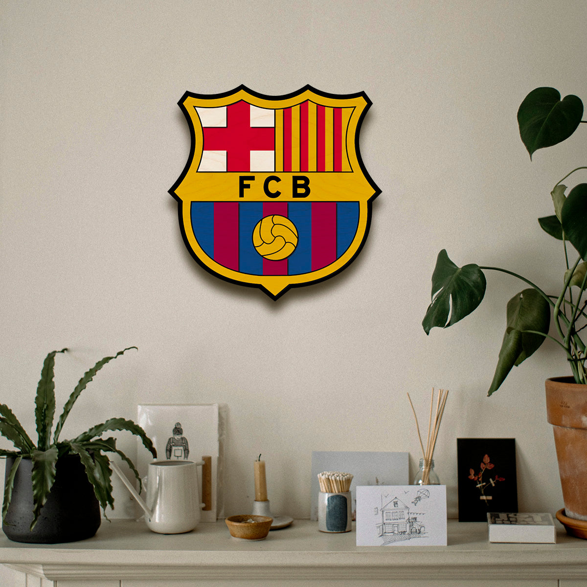 Barcelona Wall Crest in Wood with Cut-Out Football Fan Art
