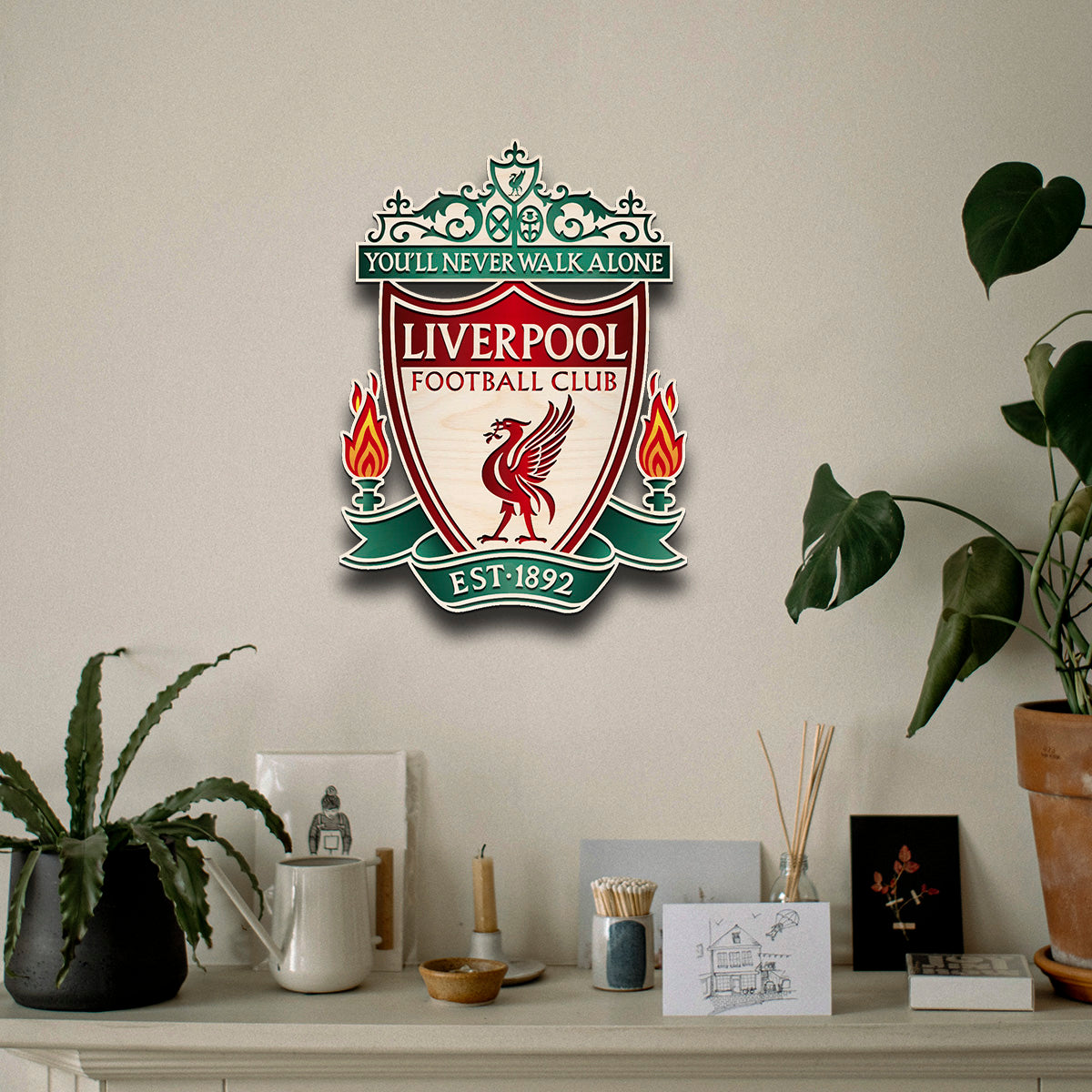 Liverpool Wall Crest in Wood with Cut-Out Football Fan Art