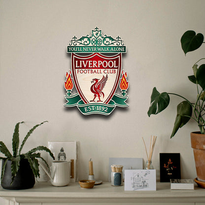 Liverpool Wall Crest in Wood with Cut-Out Football Fan Art