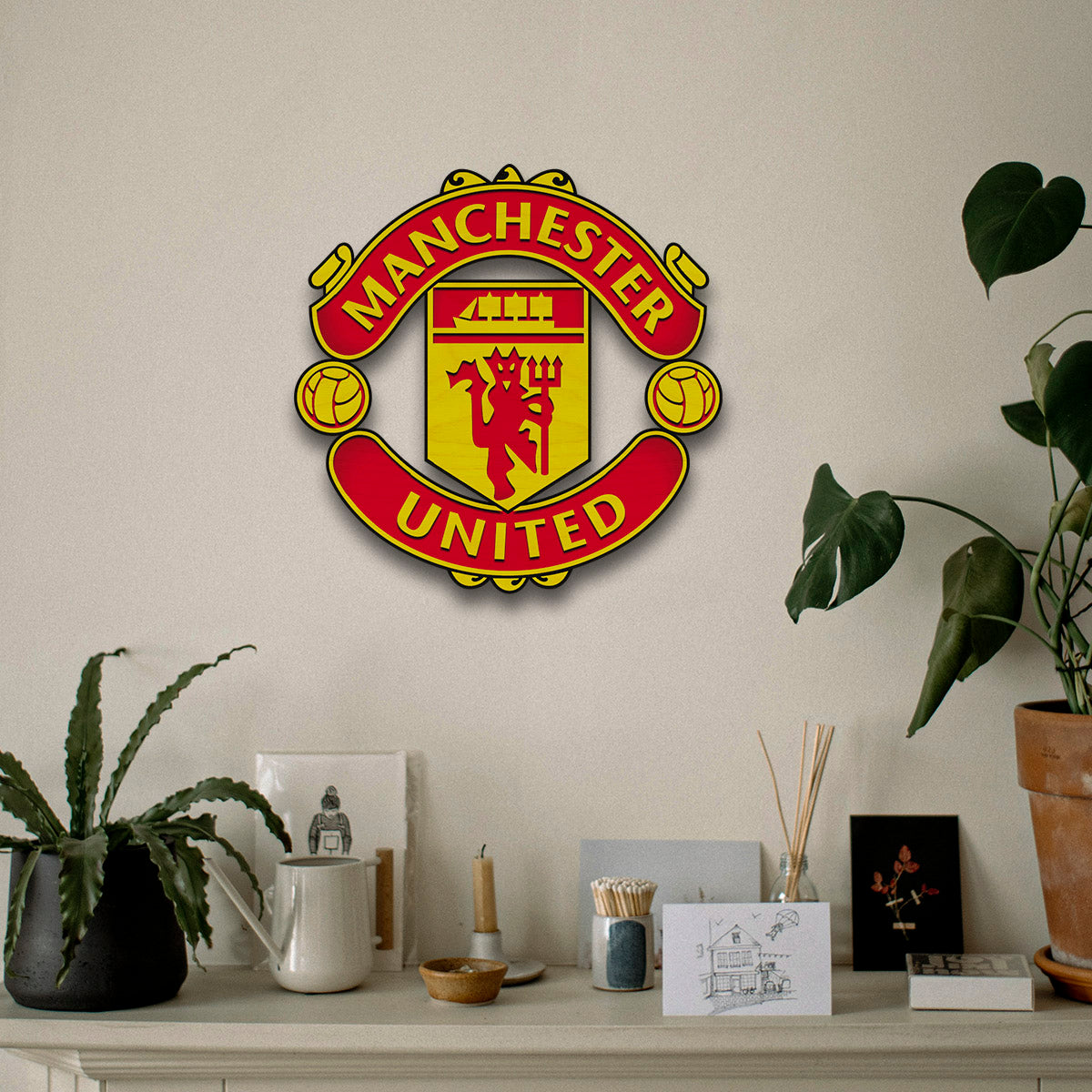 Manchester United Wall Crest in Wood with 3D Red Devils Design