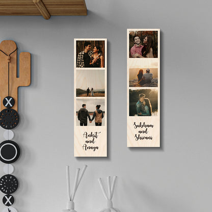Photo Strip Anniversary Wood Print with Personalized Couple Pictures