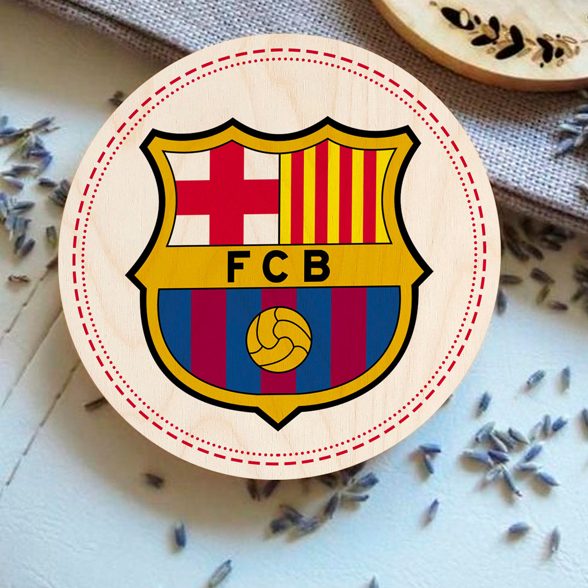 Barcelona Wooden Coaster Set – Round Football Crest