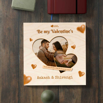 Couple Print in Wood – Be My Valentine Heart Photo Design