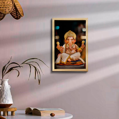 Ganesh Wooden Frame Wall Art – Pine Border in 3D