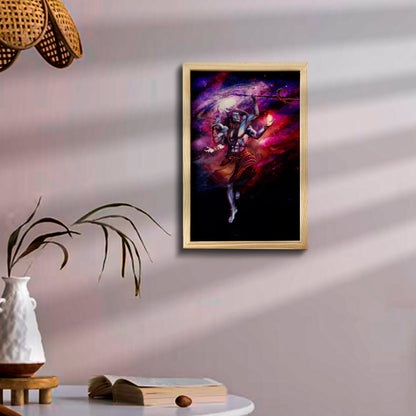 Shiva Wooden Frame Wall Art with Pine Border Devotional Design