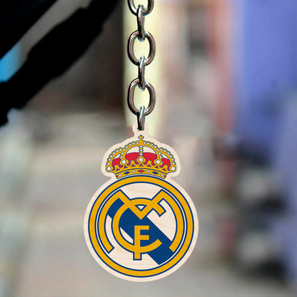 Real Madrid Wooden Keychain with Laser Cut CF Crest Design