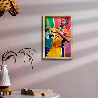 Kobe Bryant Wooden Frame Wall Art with Colourful Pine Portrait