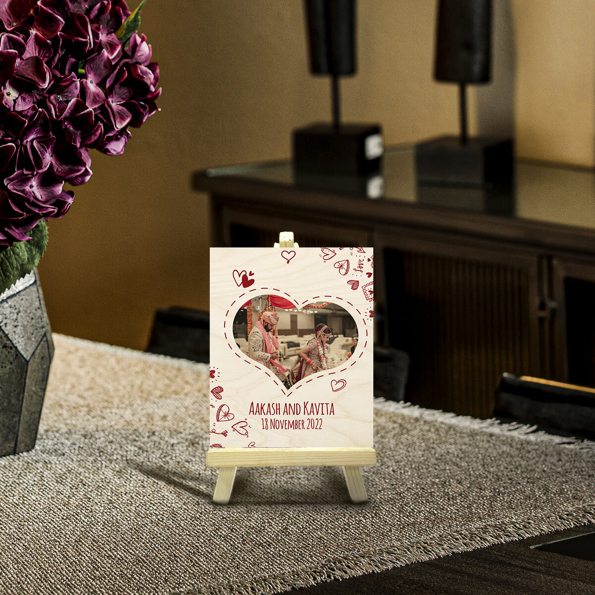 Mr and Mrs Wood Photo Print with Personalized Couple Stand