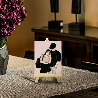 Vector Drawing Wood Print with Personalized Couple Illustration