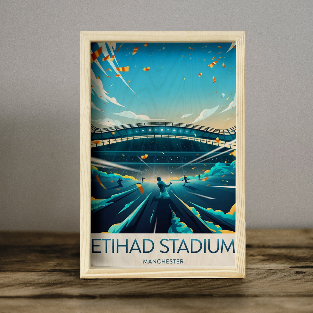 Etihad Stadium Wood Frame – 3D Man City Print
