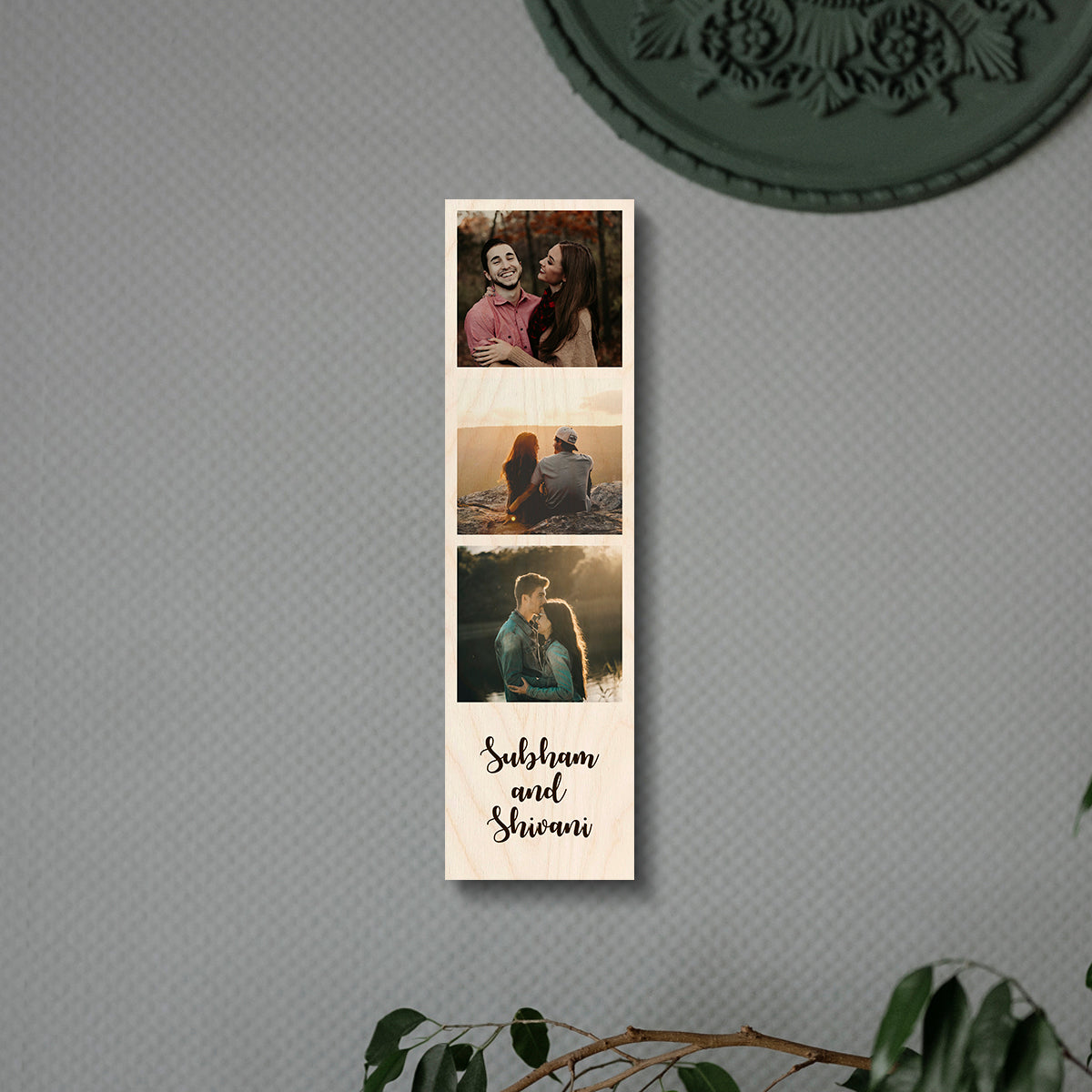 Photo Strip Anniversary Wood Print with Personalized Couple Pictures