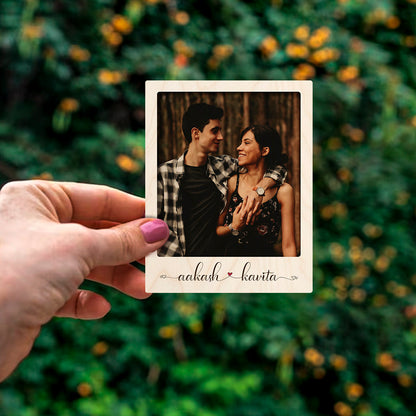 Couple Photo Fridge Magnet in Wood with Personalized Print Design