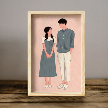 Vector Portrait Pine Frame in Wood with Personalized Couple Art