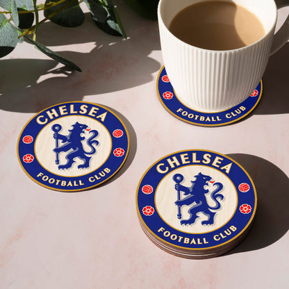 Chelsea Wooden Coaster Set – Round Blue Crest Set of 4