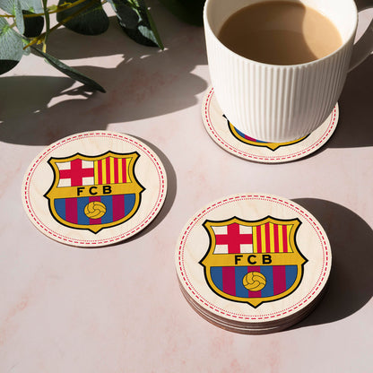 Barcelona Wooden Coaster Set – Round Football Crest