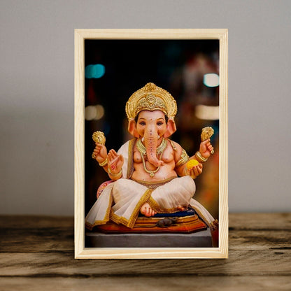 Ganesh Wooden Frame Wall Art – Pine Border in 3D