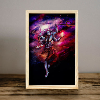 Shiva Wooden Frame Wall Art with Pine Border Devotional Design