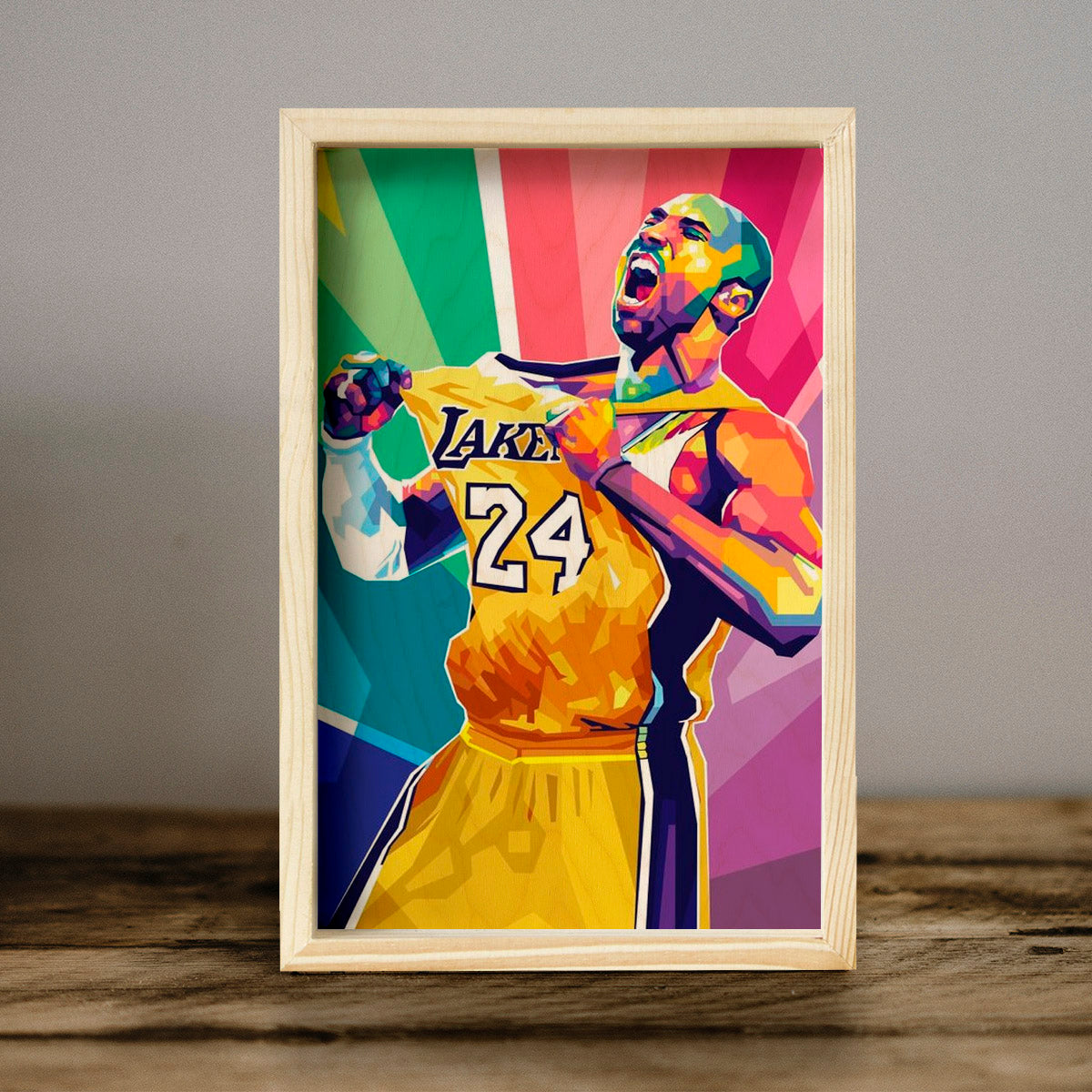 Kobe Bryant Wooden Frame Wall Art with Colourful Pine Portrait