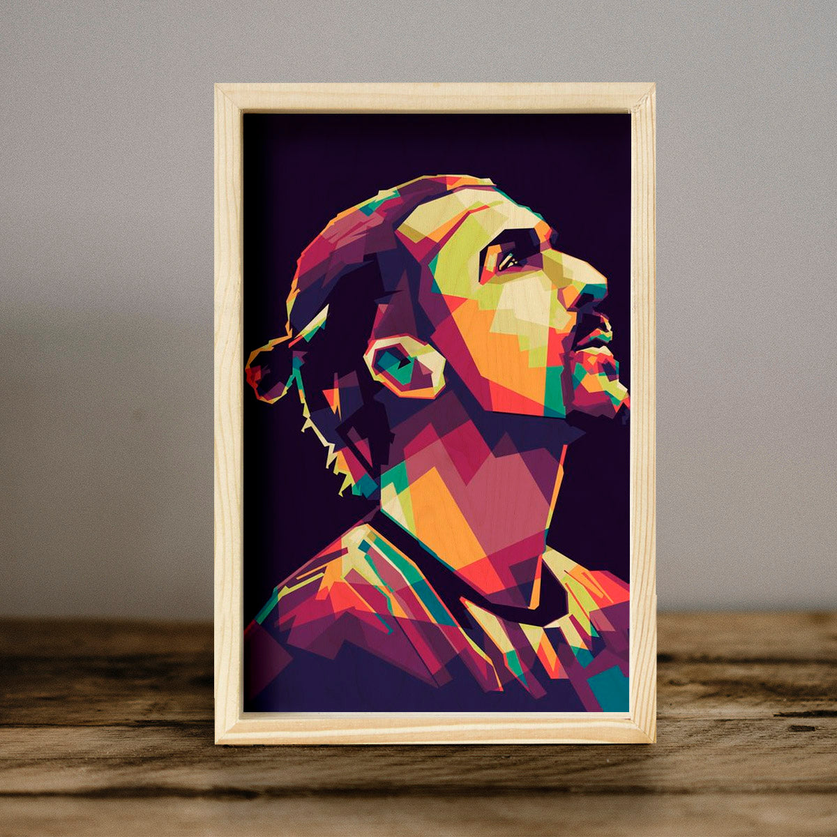 Zlatan Wooden Frame Wall Art with Colourful Pine Portrait Design