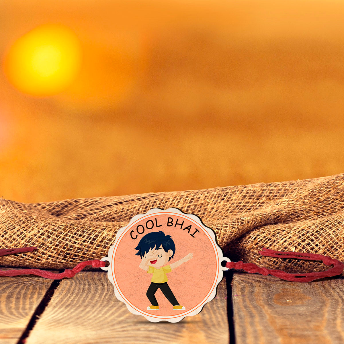 Personalised Cool Bhai Wooden Rakhi for Brother – detail view of custom name engraving