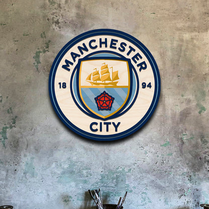 Manchester City Wall Crest in Wood with Cut-Out Football Fan Art