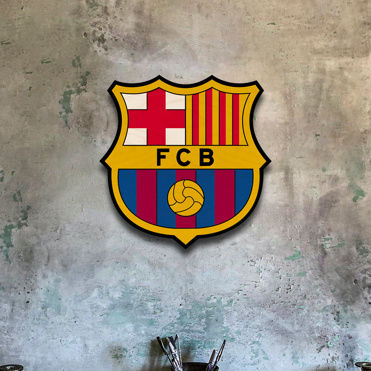 Barcelona Wall Crest in Wood with Cut-Out Football Fan Art