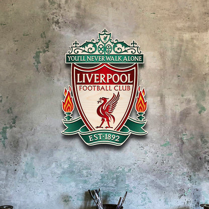Liverpool Wall Crest in Wood with Cut-Out Football Fan Art