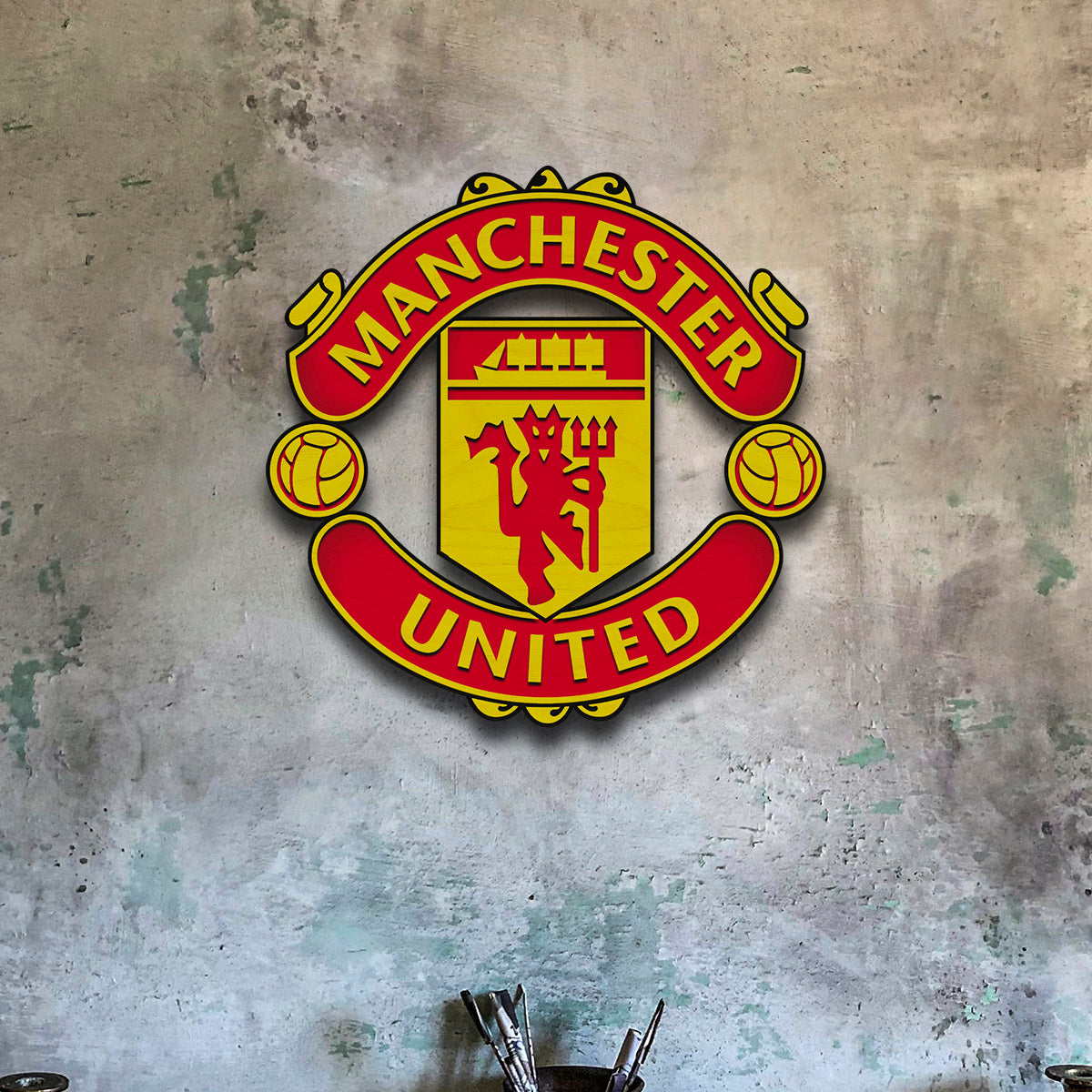 Manchester United Wall Crest in Wood with 3D Red Devils Design