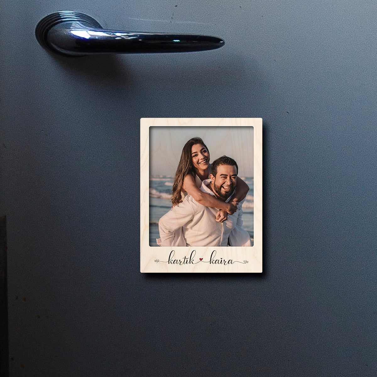 Couple Photo Fridge Magnet in Wood with Personalized Print Design