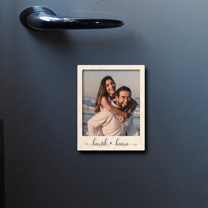 Couple Photo Fridge Magnet in Wood with Personalized Print Design