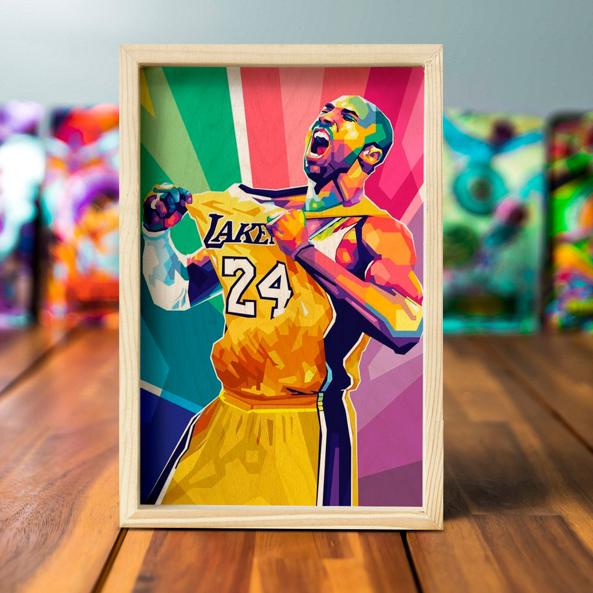 Kobe Bryant Wooden Frame Wall Art with Colourful Pine Portrait