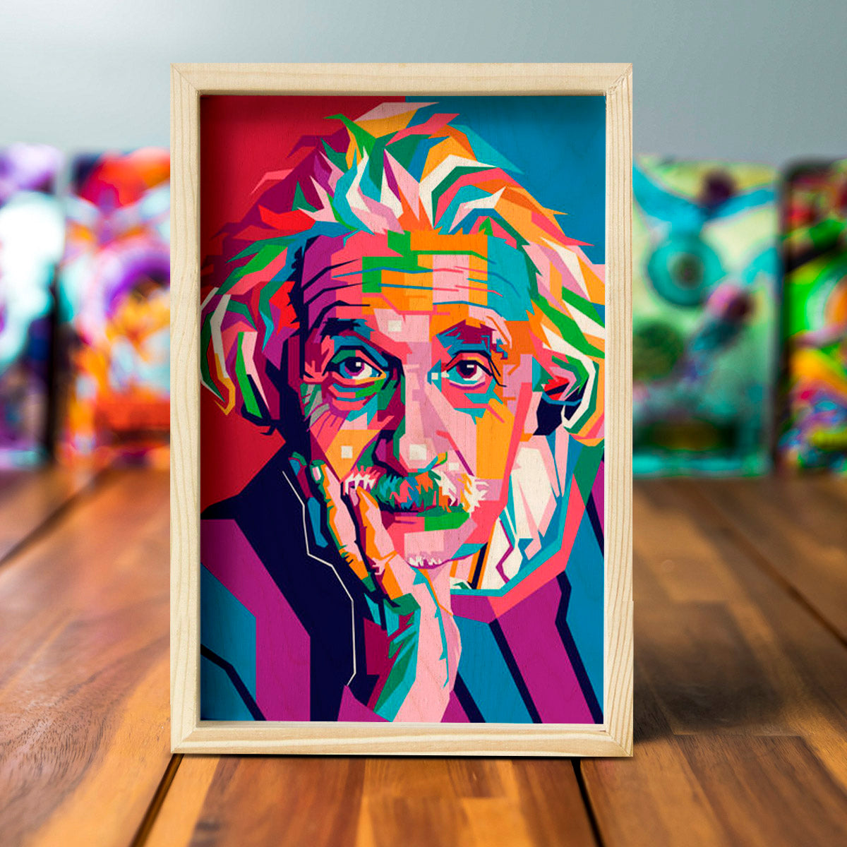 Einstein Wooden Frame Wall Art – Colourful Pine Portrait