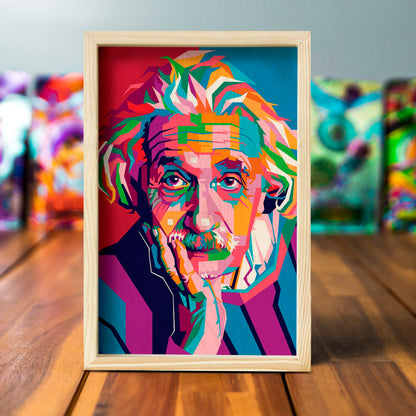 Einstein Wooden Frame Wall Art – Colourful Pine Portrait