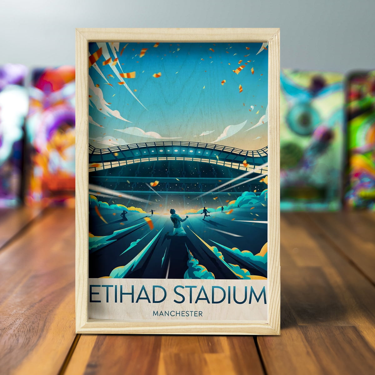 Etihad Stadium Wood Frame – 3D Man City Print
