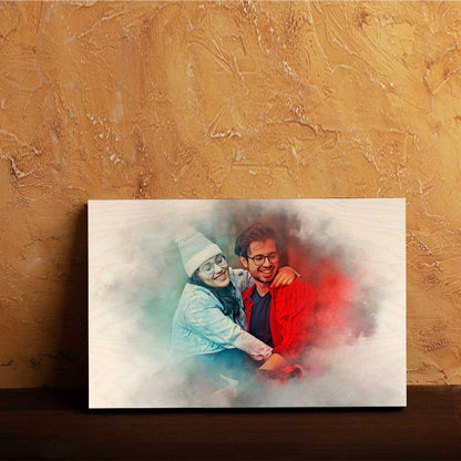 Watercolor Couple Portrait Print on Wood with Personalized Art