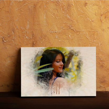 Watercolor Portrait Wall Art on Wood with Personalized Photo Design