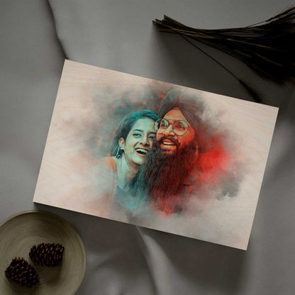Watercolor Couple Portrait Print on Wood with Personalized Art