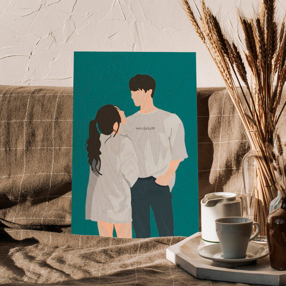 Vector Portrait Wood Print with Personalized Couple Photo Art