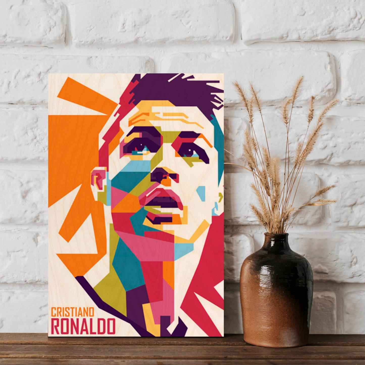 Ronaldo Pop Art Wood Print with Colourful Football Fan Design