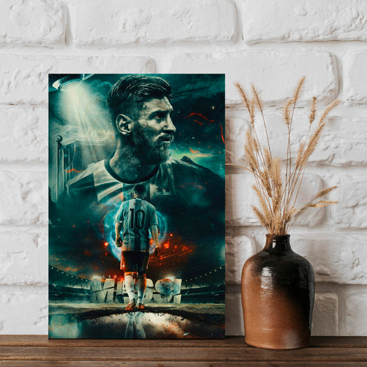 Messi Wood Print with Argentina Football Fan Portrait Design