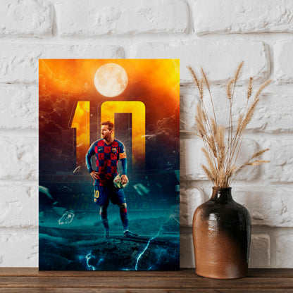 Messi Wood Print with Colourful Barcelona Football Fan Portrait