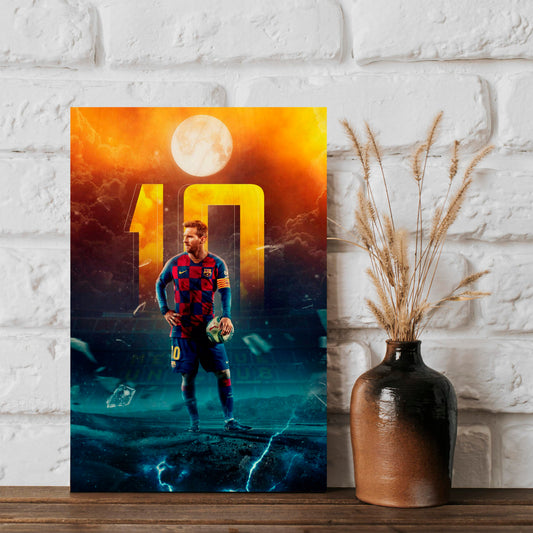 Messi Wood Print with Colourful Barcelona Football Fan Portrait