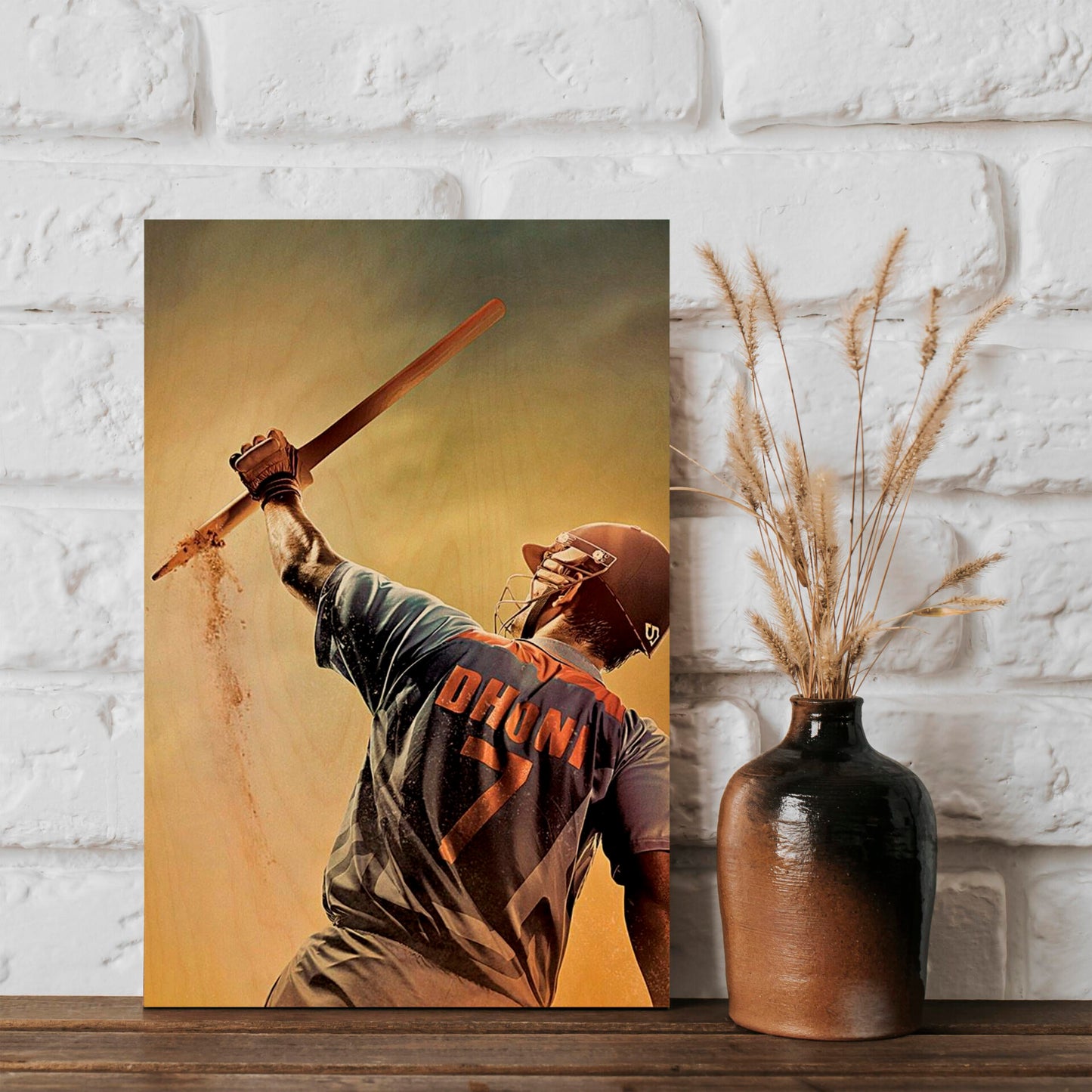 MS Dhoni Wood Print with Colourful Pop Art Cricket Fan Design