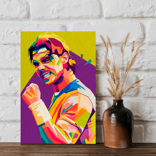 Nadal Wood Print with Colourful Pop Art Tennis Fan Design