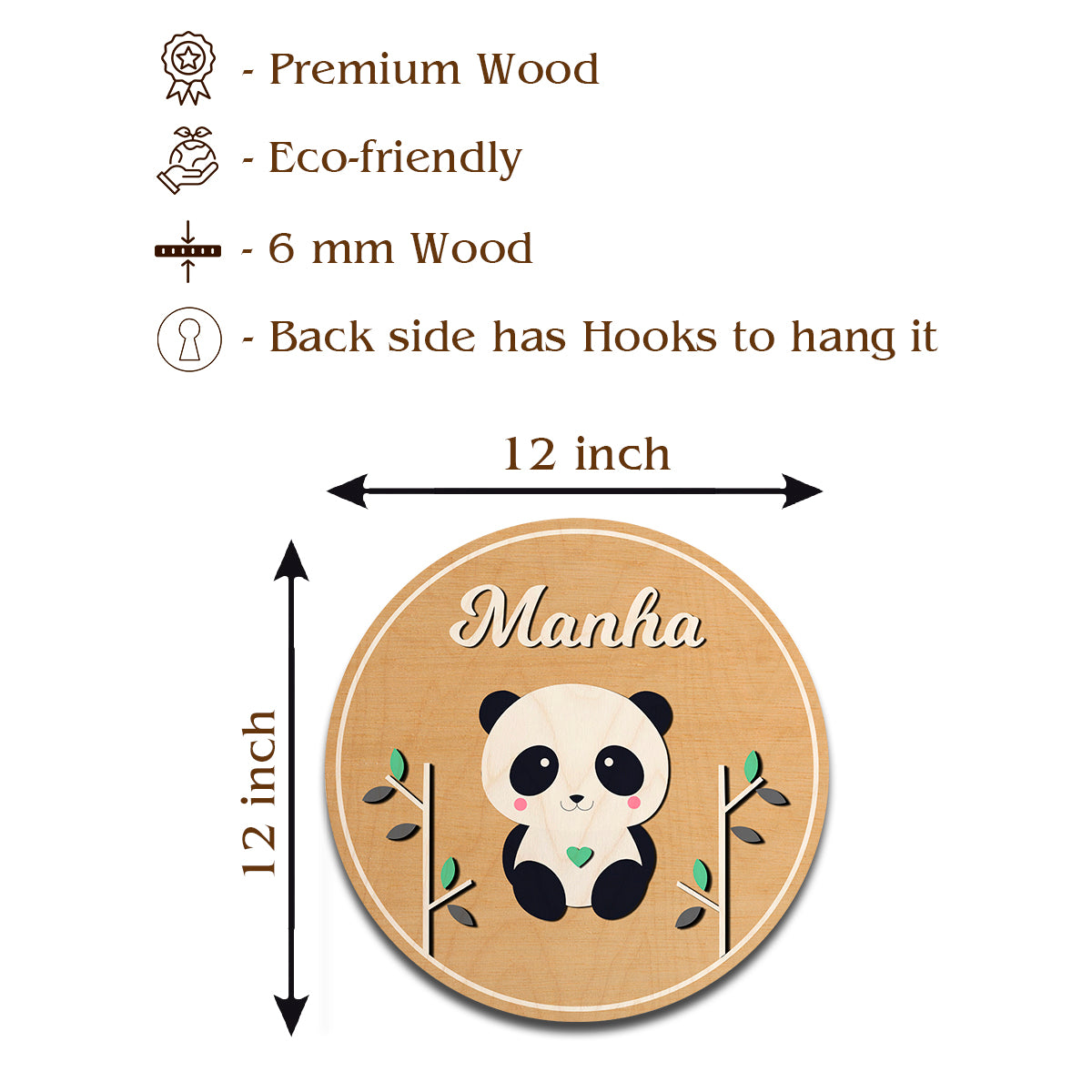 Personalised panda name plate with a child's name in raised 3D acrylic letters