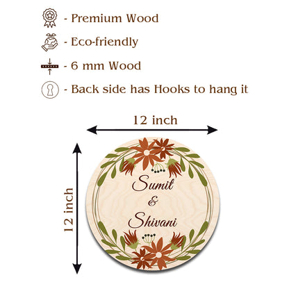 Size guide for floral round name board – 12x12 inch cream birch options